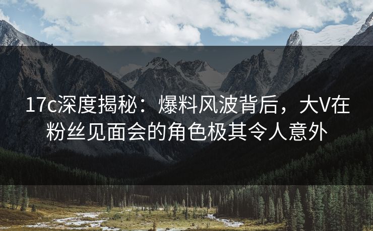 17c深度揭秘：爆料风波背后，大V在粉丝见面会的角色极其令人意外